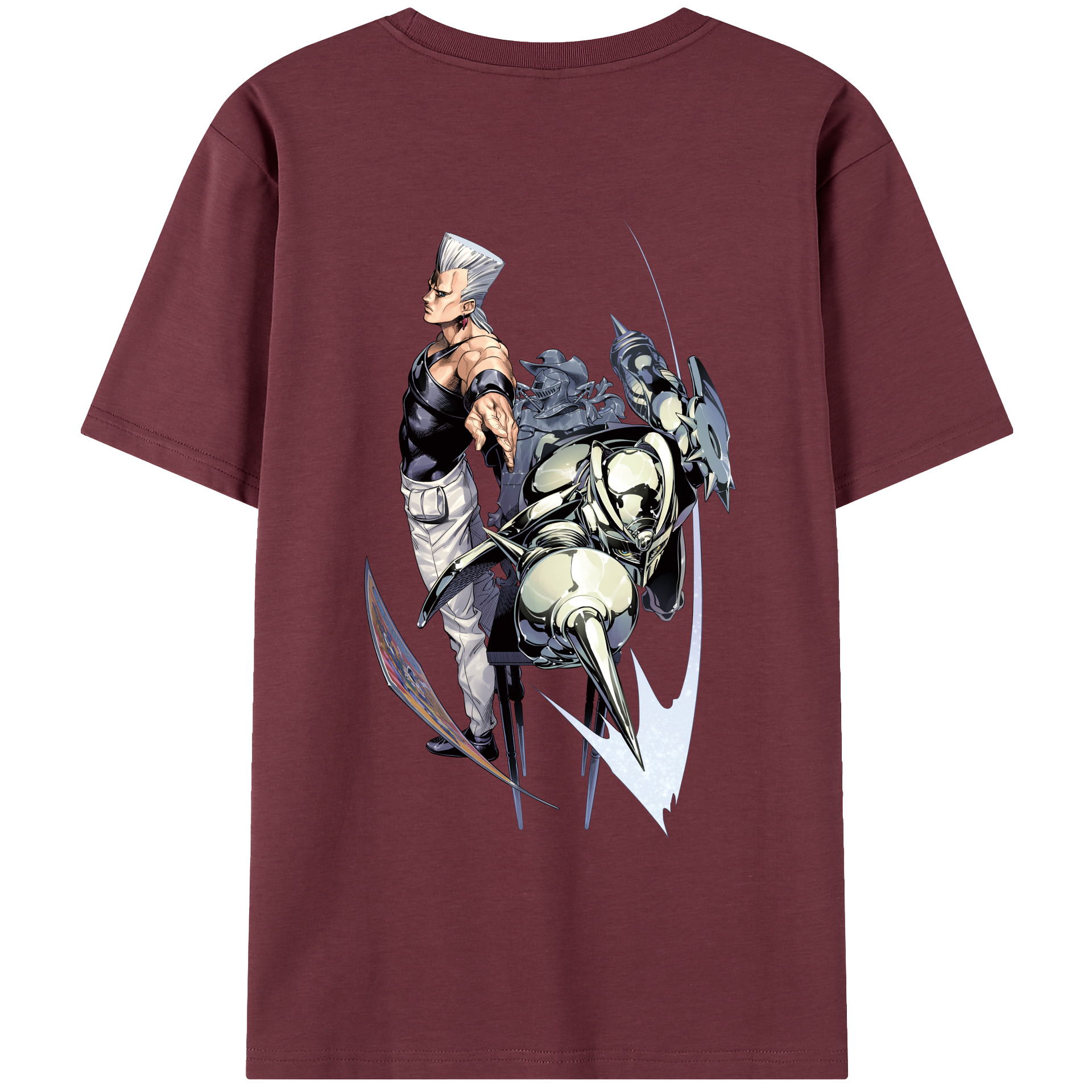 （画像用） ジョジョの奇妙な冒険 ジャン＝ピエール?ポルナレフ JoJo's Bizarre Adventure Jan Pierre Polnareff 綿100％半袖Tシャツ（背面プリント）